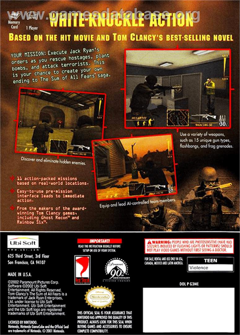 Sum of All Fears - Nintendo GameCube - Artwork - Box Back