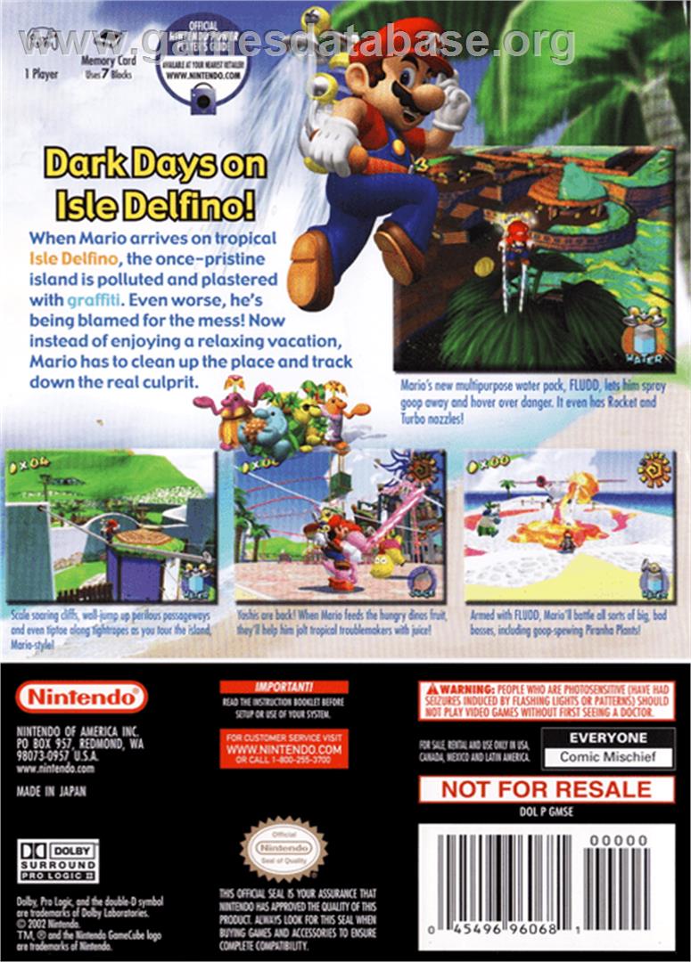 Super Mario Sunshine - Nintendo GameCube - Artwork - Box Back
