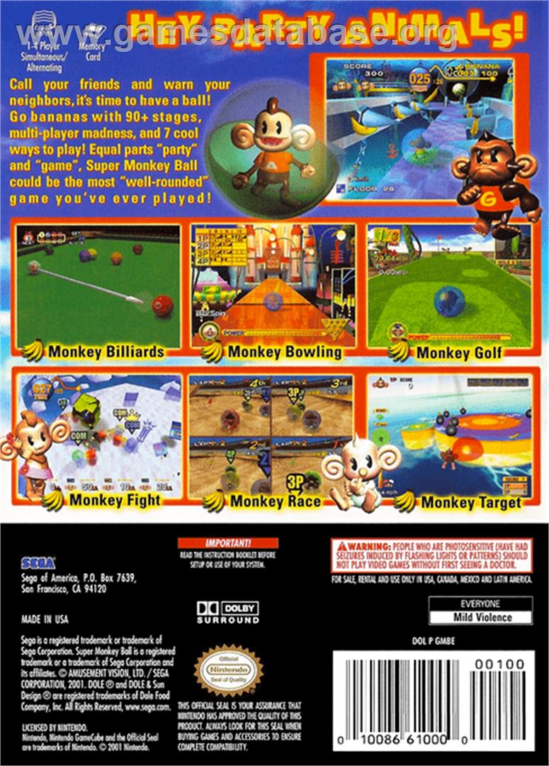 Super Monkey Ball - Nintendo GameCube - Artwork - Box Back
