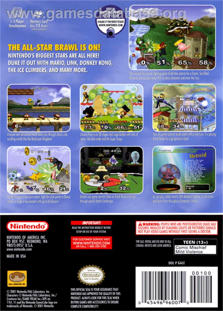 Super Smash Bros.: Melee - Nintendo GameCube - Artwork - Box Back