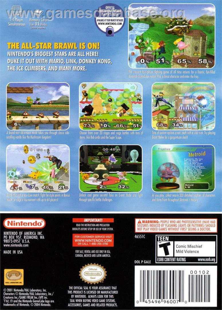 Super Smash Bros. Melee - Nintendo GameCube - Artwork - Box Back