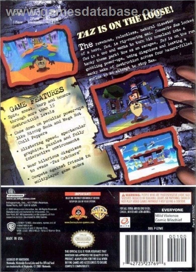 Taz Wanted - Nintendo GameCube - Artwork - Box Back