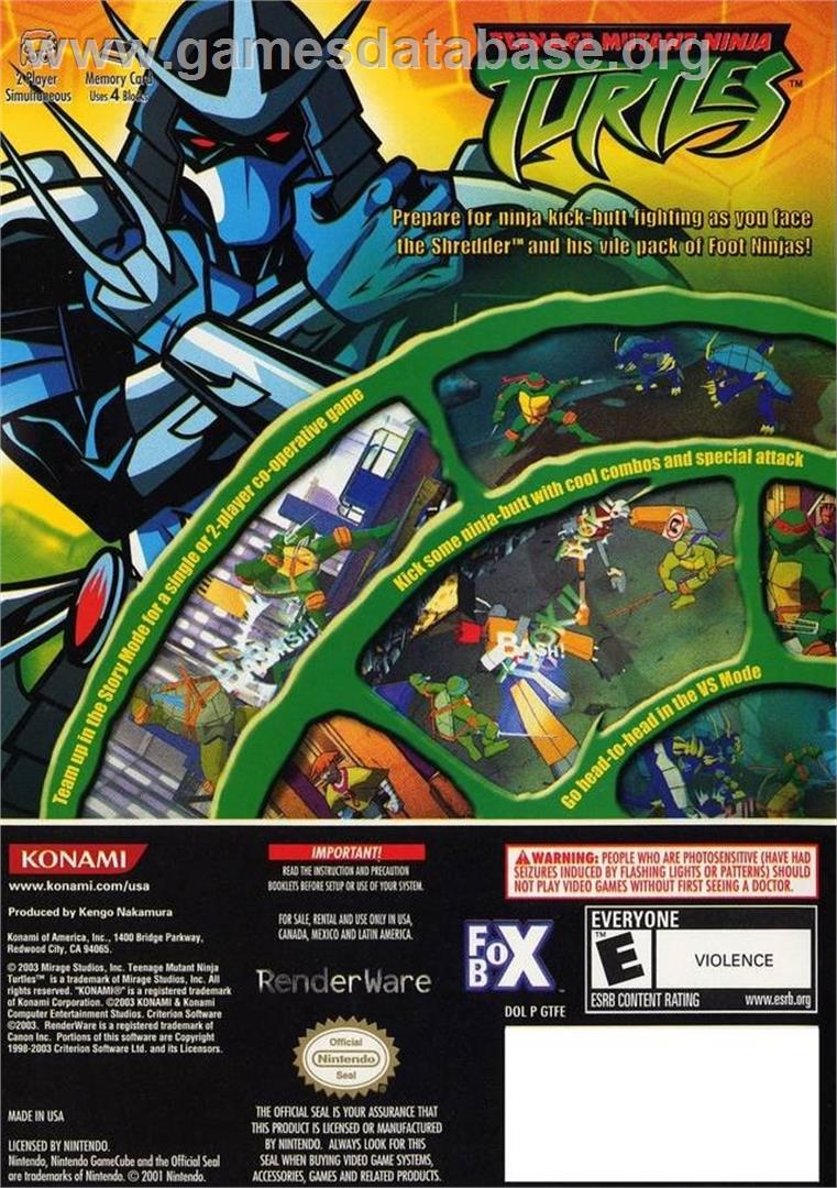 Teenage Mutant Ninja Turtles - Nintendo GameCube - Artwork - Box Back