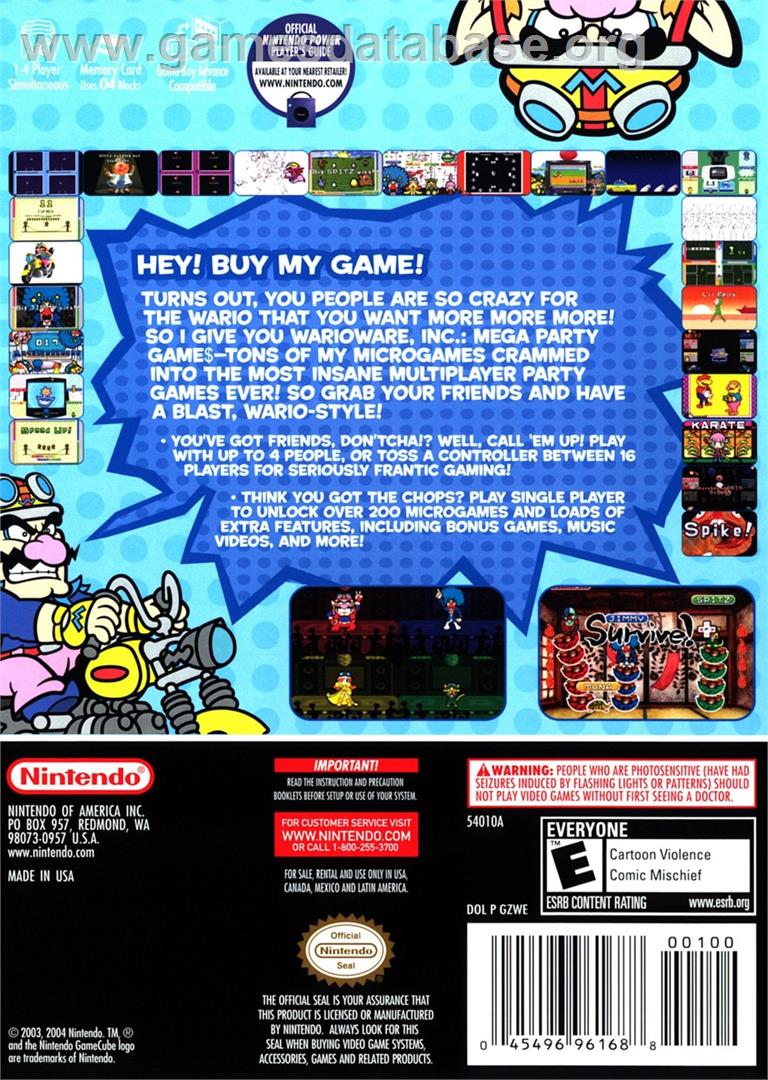 Wario Ware Inc. - Mega Party Game$! - Nintendo GameCube - Artwork - Box Back