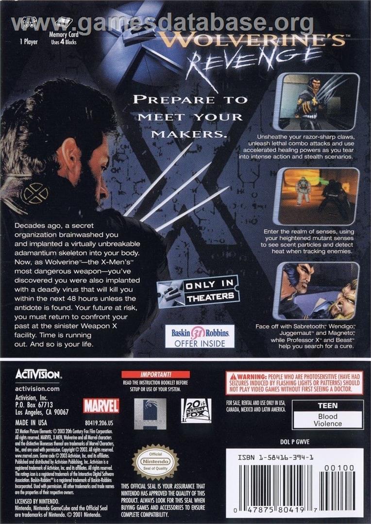 X-men 2 - Wolverine's Revenge - Nintendo GameCube - Artwork - Box Back