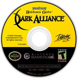 Cartridge artwork for Baldur's Gate - Dark Alliance on the Nintendo GameCube.