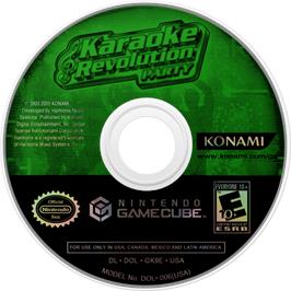 Cartridge artwork for Karaoke Revolution Party on the Nintendo GameCube.