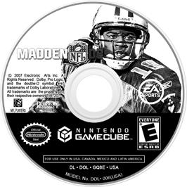 Cartridge artwork for Madden Nfl 08 on the Nintendo GameCube.