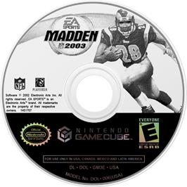 Cartridge artwork for Madden Nfl 2003 on the Nintendo GameCube.
