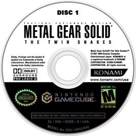 Cartridge artwork for Metal Gear Solid: The Twin Snakes on the Nintendo GameCube.