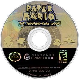 Cartridge artwork for Paper Mario: The Thousand-Year Door on the Nintendo GameCube.