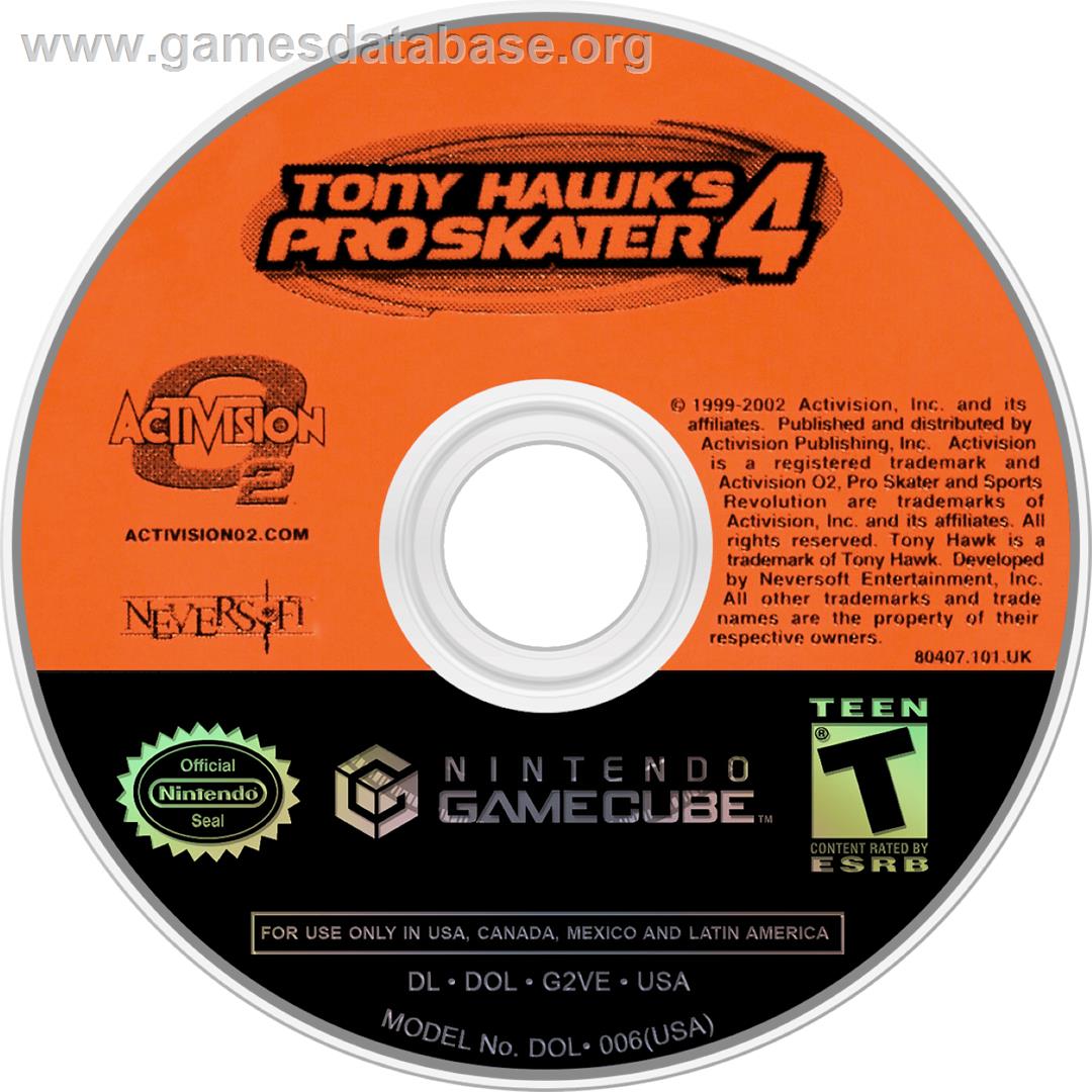 Tony Hawk's Pro Skater 4 - Nintendo GameCube - Artwork - Cartridge