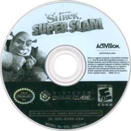 Artwork on the Disc for Shrek SuperSlam on the Nintendo GameCube.