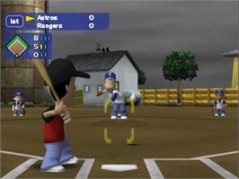 In game image of Backyard Baseball on the Nintendo GameCube.