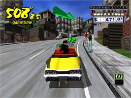 In game image of Crazy Taxi on the Nintendo GameCube.