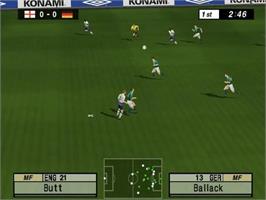 In game image of International Superstar Soccer 3 on the Nintendo GameCube.