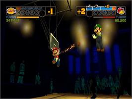 In game image of NBA Street V3 on the Nintendo GameCube.