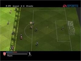 In game image of UEFA Champions League 2004-2005 on the Nintendo GameCube.