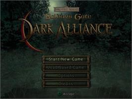 Title screen of Baldur's Gate - Dark Alliance on the Nintendo GameCube.