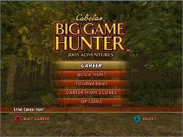 Title screen of Cabela's Big Game Hunter 2005 Adventures on the Nintendo GameCube.