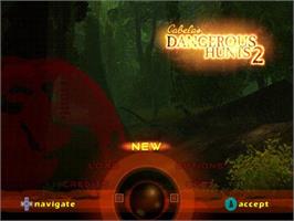 Title screen of Cabela's Dangerous Hunts 2 on the Nintendo GameCube.