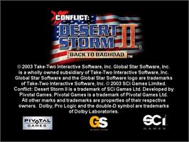 Title screen of Conflict: Desert Storm II: Back to Baghdad on the Nintendo GameCube.
