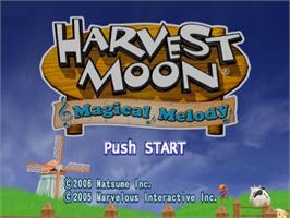 Title screen of Harvest Moon: Magical Melody on the Nintendo GameCube.