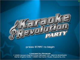 Title screen of Karaoke Revolution Party on the Nintendo GameCube.