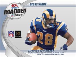 Title screen of Madden Nfl 2003 on the Nintendo GameCube.
