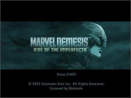 Title screen of Marvel Nemesis: Rise of the Imperfects on the Nintendo GameCube.