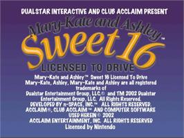 Title screen of Mary-Kate and Ashley: Sweet 16: Licensed to Drive on the Nintendo GameCube.