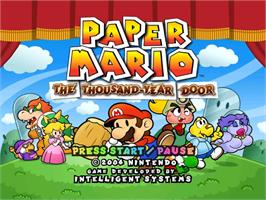 Title screen of Paper Mario: The Thousand-Year Door on the Nintendo GameCube.