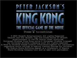 Title screen of Peter Jackson's King Kong: The Official Game of the Movie on the Nintendo GameCube.