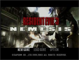 Title screen of Resident Evil 3 - Nemesis on the Nintendo GameCube.