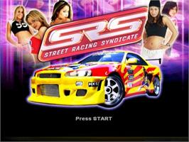 Title screen of SRS: Street Racing Syndicate on the Nintendo GameCube.