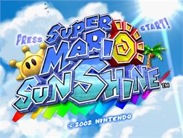 Title screen of Super Mario Sunshine on the Nintendo GameCube.