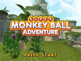 Title screen of Super Monkey Ball Adventure on the Nintendo GameCube.