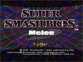 Title screen of Super Smash Bros. Melee on the Nintendo GameCube.