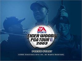 Title screen of Tiger Woods PGA Tour 2003 on the Nintendo GameCube.