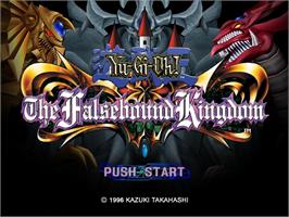 Title screen of Yu-Gi-Oh!: The Falsebound Kingdom on the Nintendo GameCube.