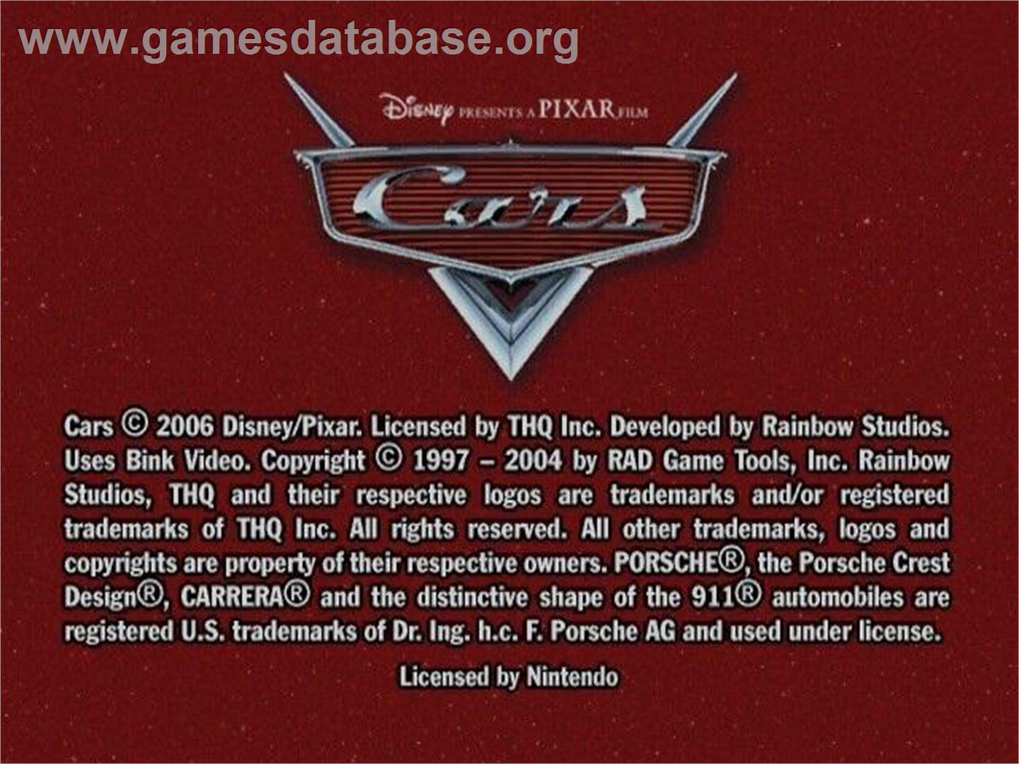 Cars - Nintendo GameCube - Artwork - Title Screen