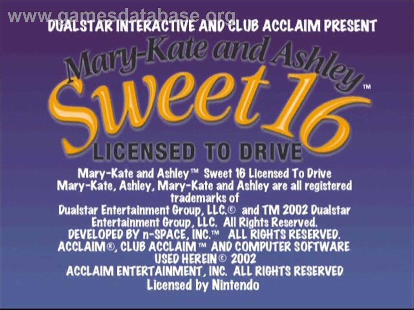 Mary-Kate and Ashley: Sweet 16: Licensed to Drive - Nintendo GameCube - Artwork - Title Screen
