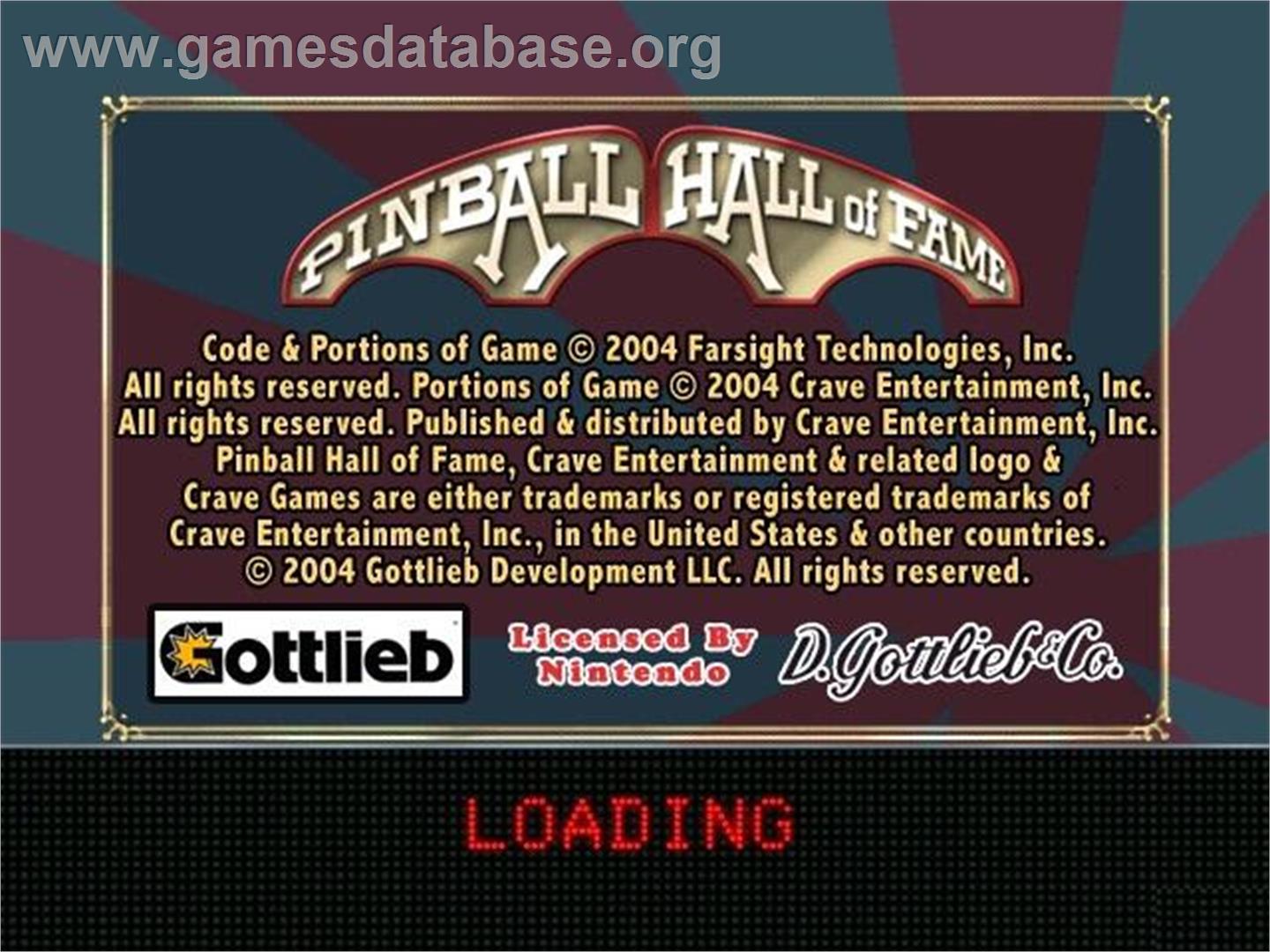 Pinball Hall of Fame: The Gottlieb Collection - Nintendo GameCube - Artwork - Title Screen