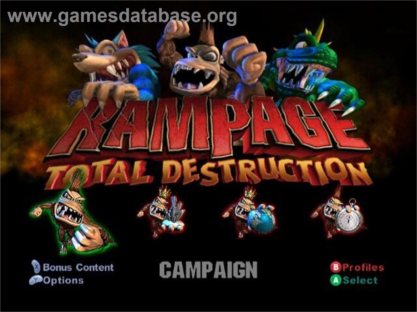 Rampage: Total Destruction - Nintendo GameCube - Artwork - Title Screen