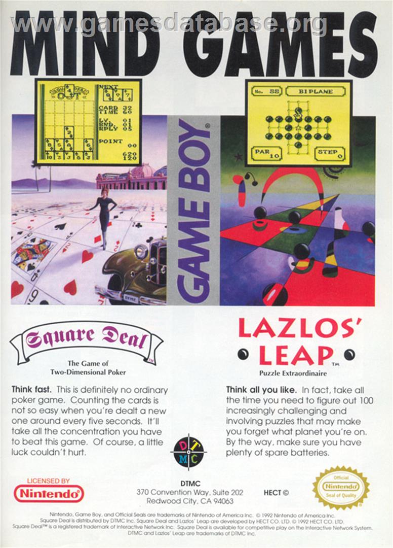 Square Deal: The Game of Two Dimensional Poker - Nintendo Game Boy - Artwork - Advert