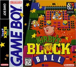 Box cover for Kirby's Block Ball on the Nintendo Game Boy.