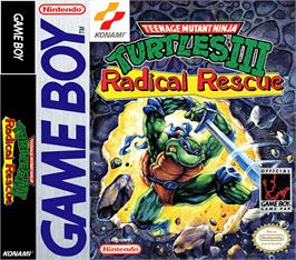 Box cover for Teenage Mutant Ninja Turtles 3: Radical Rescue on the Nintendo Game Boy.