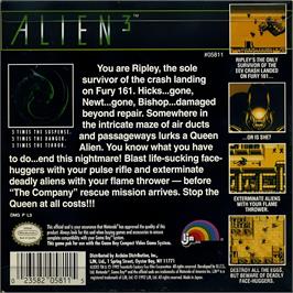 Box back cover for Alien 3 on the Nintendo Game Boy.