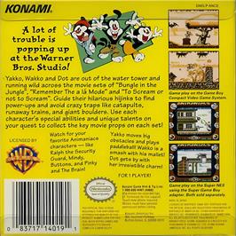 Box back cover for Animaniacs on the Nintendo Game Boy.