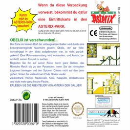 Box back cover for Astérix on the Nintendo Game Boy.